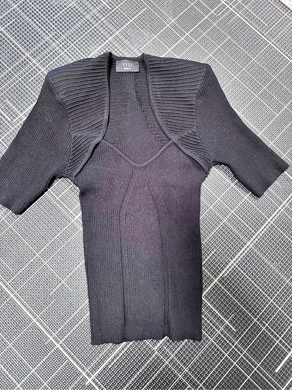 Vici Ribbed Short Sleeve Top in Black Small Like New